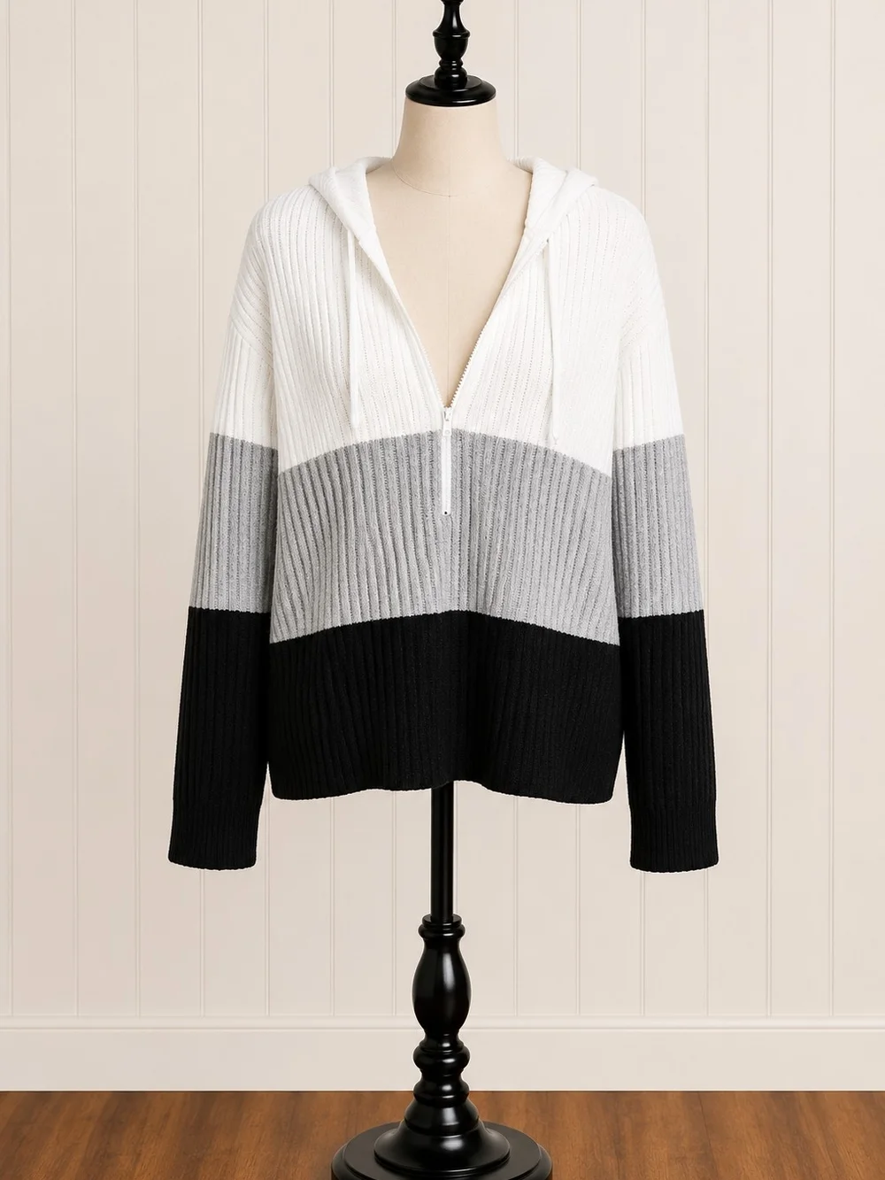 Manfinity Colorblock Zip-Front Hooded Sweater